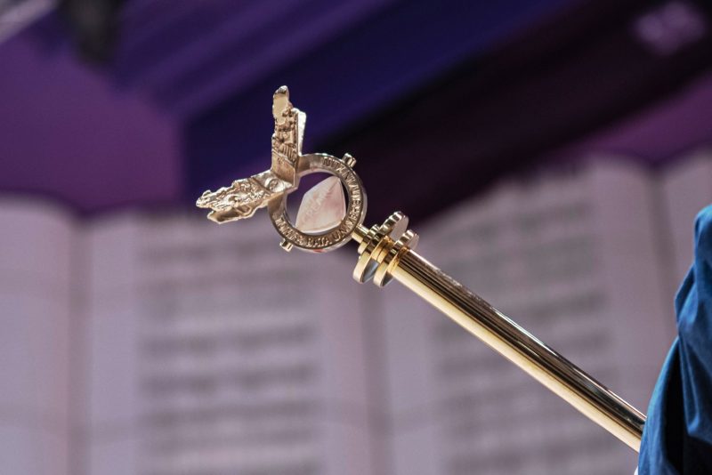 Žezlo Univerzity Tomáše Bati ve Zlíně nese motto: Erudire et creare (Vzdělávat a tvořit). Je vyrobeno ze zlacené mosazi a jeho délka je 119 cm. Autorem je akad. sochař Michal Vitanovský.